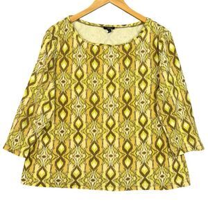 Talbots 1X‎ Yellow Geometric Tunic Top Blouse 3/4 Sleeve Plus Size Womens
